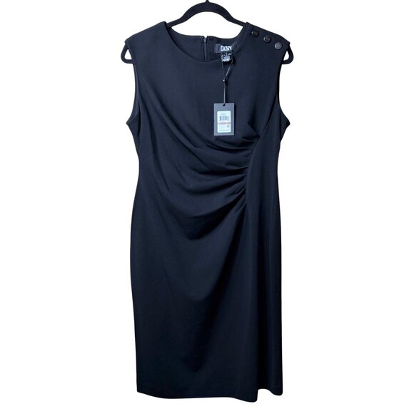 NWT DKNY Jewel Neck Sleeveless Short Length Sheath Dress (Black) - Size 12 - Picture 1 of 8